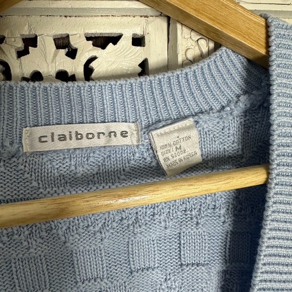 Vintage Light Blue Chunky Knit Aztec Geometric Oversized Slouchy Cardigan Sz M - Picture 8 of 9